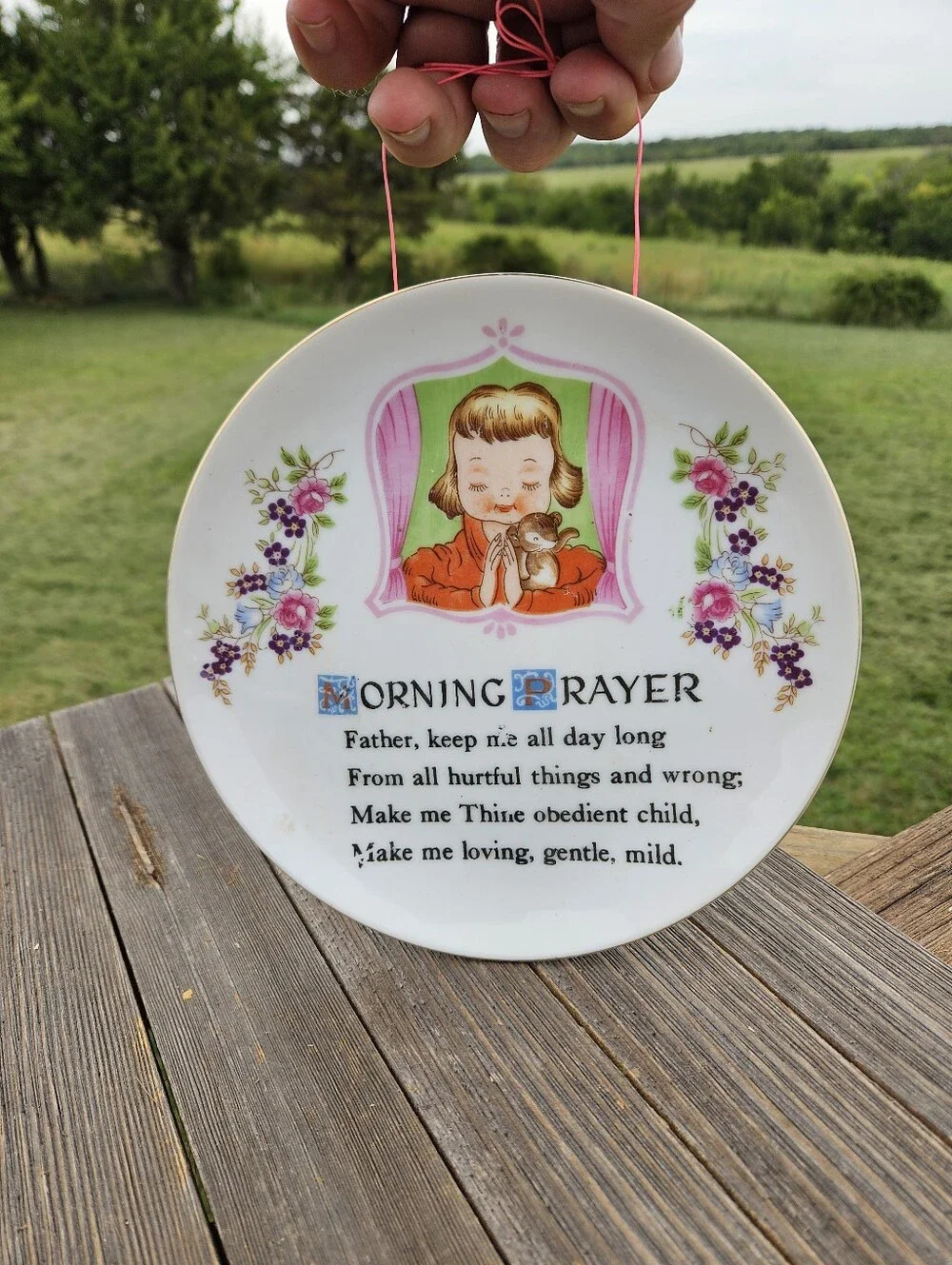 Vintage Morning Prayer Child Plate Norleans Japan Religious Nursery Decor Gold